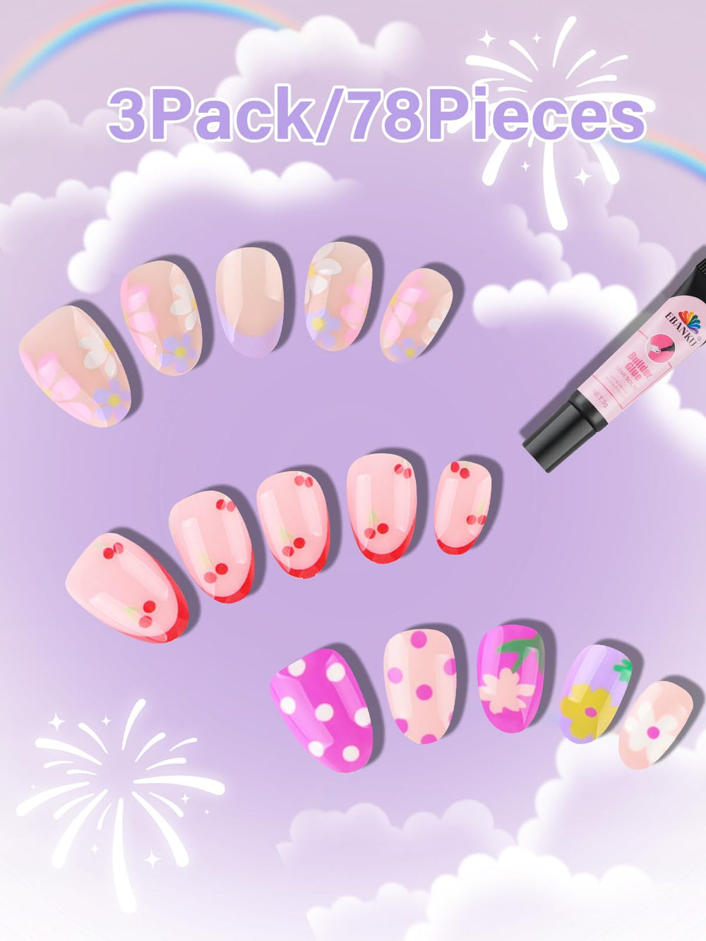 EBANKU 78PCS ongles presse pois coloris, design ludique et facile à appliquer