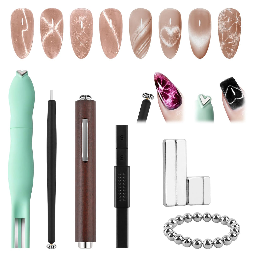EBANKU aimants-coeur-3en1 pour oeil-chat, motifs romantiques sur les ongles