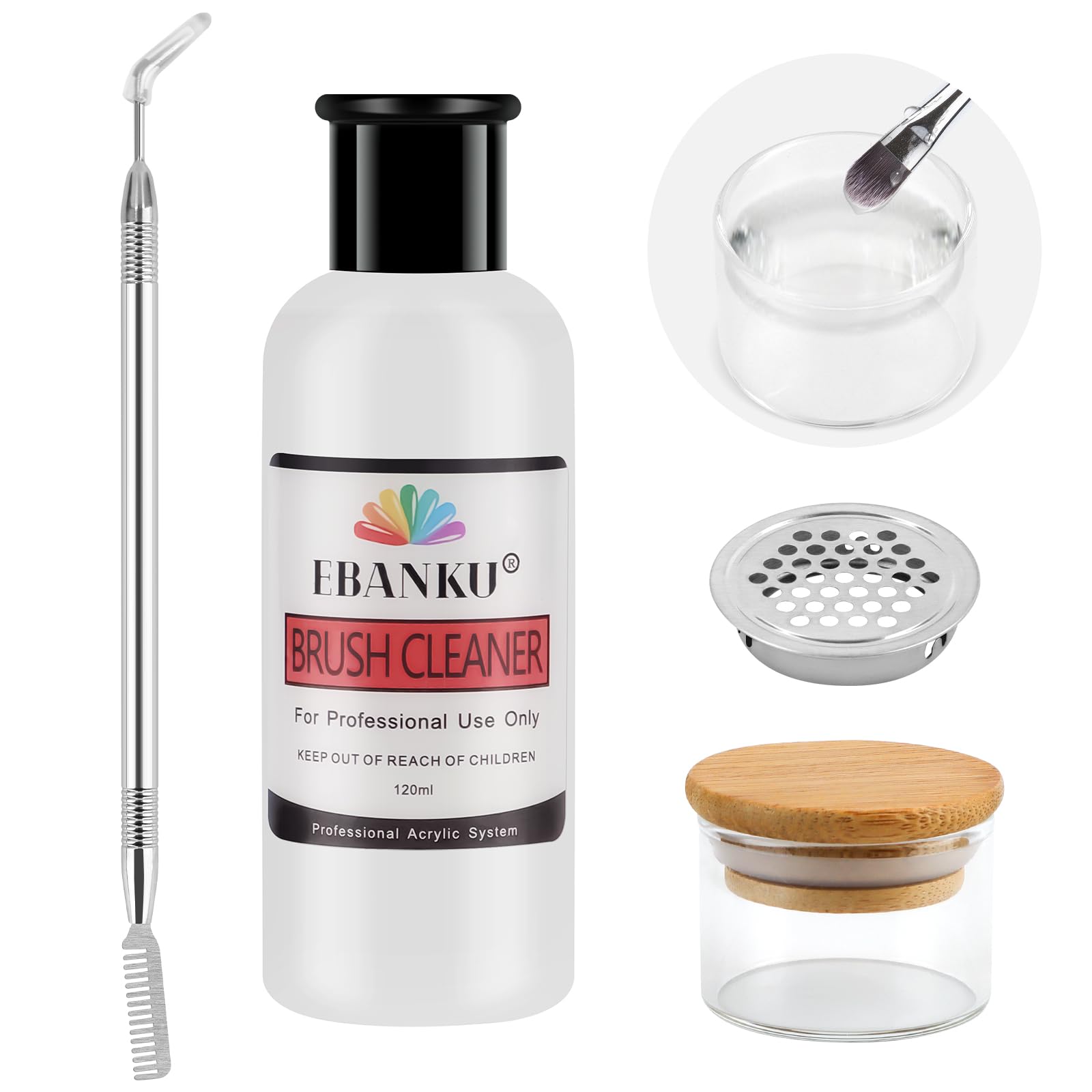 EBANKU nettoyant pinceaux acryliques dans le flacon-verre, nettoyage rapide
