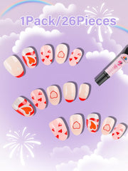 EBANKU faux ongles enfants coeur rouge, matériel ABS durable