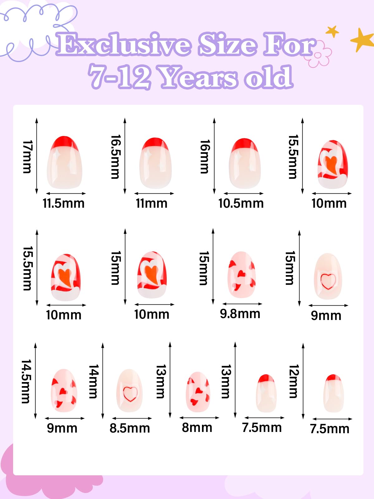EBANKU ongles enfants — tailles variées faciles à assortir cœur rouge