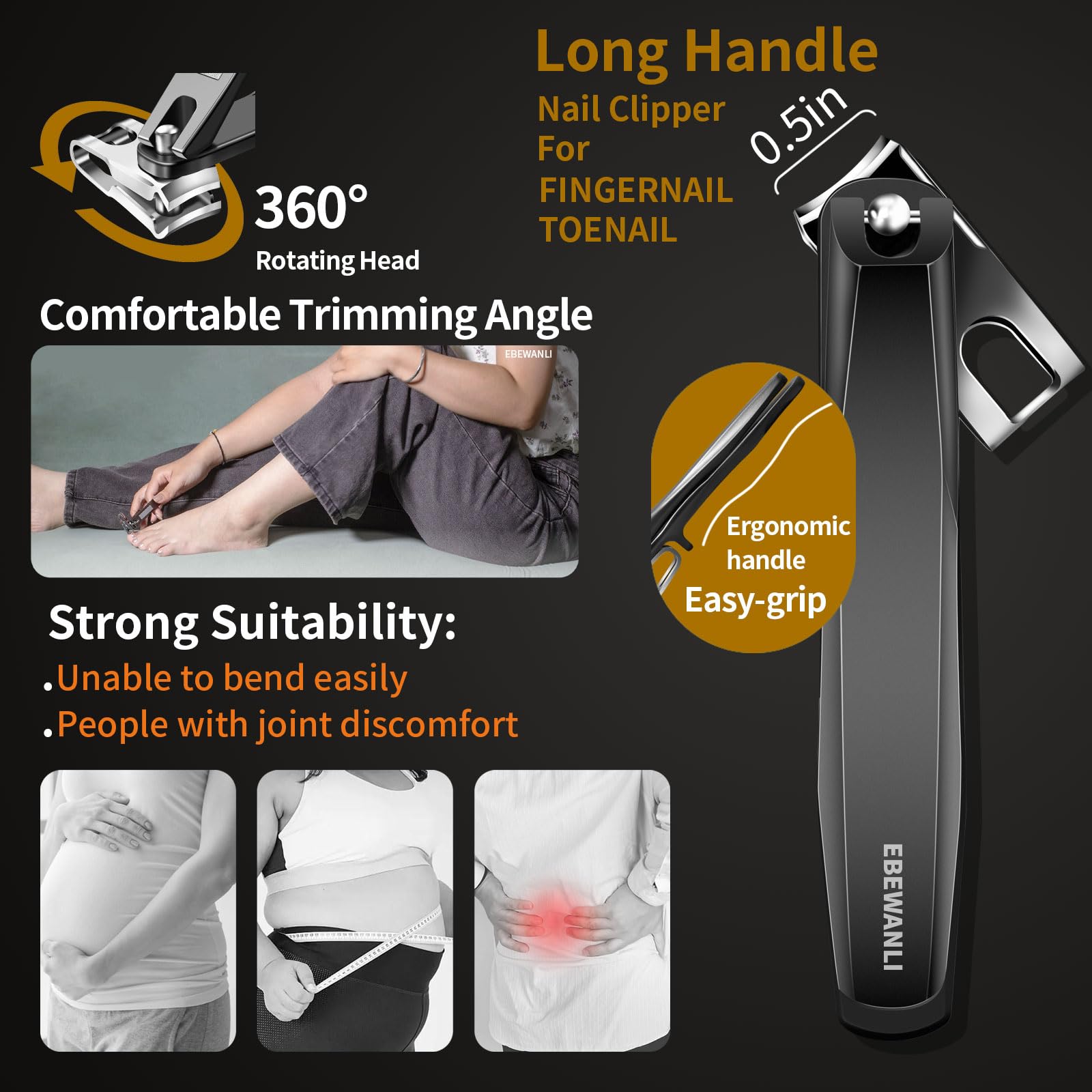 Le coupe-ongles angle rotation-360 d'EBEWANLI simplifie l’entretien, même pour l’arthrite.