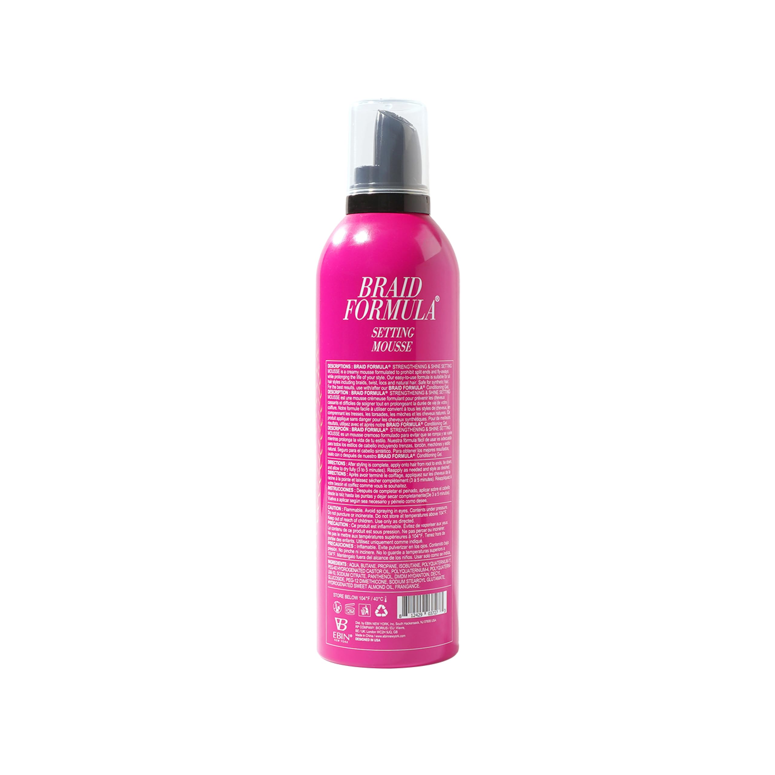 EBIN NEW YORK Braid Formula Mousse finale propre et soignée sans résidu.