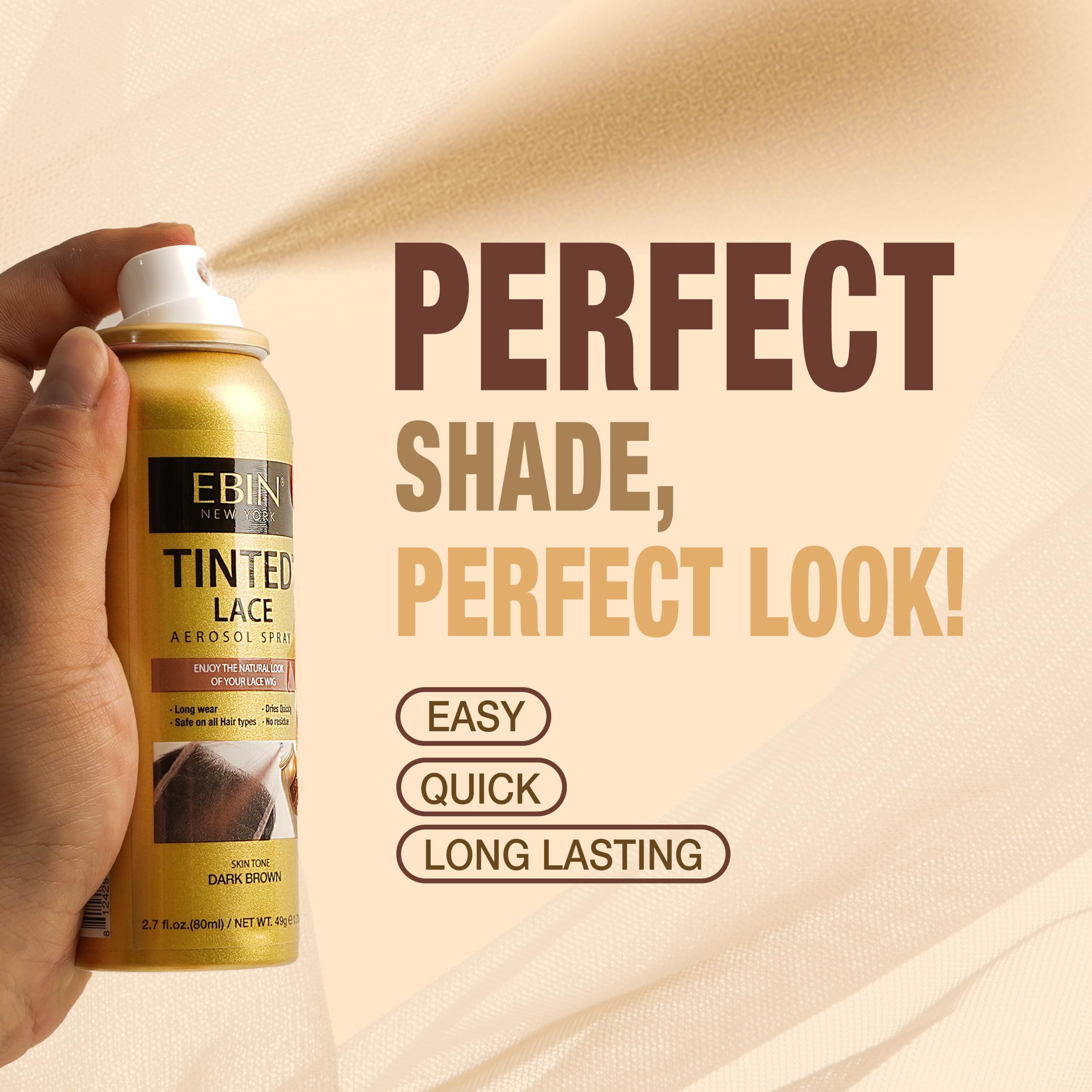 EBIN NEW YORK Tinted Lace Spray, séchage rapide pour une mise en place efficace.