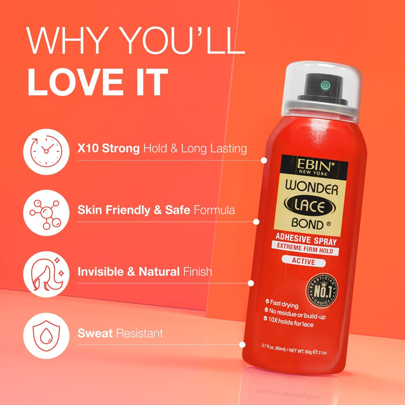 EBIN NEW YORK Wonder Lace Bond Spray, buse précise, application ciblée pour une fixation propre.