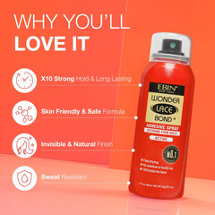 EBIN NEW YORK Wonder Lace Bond Spray, buse précise, application ciblée pour une fixation propre.