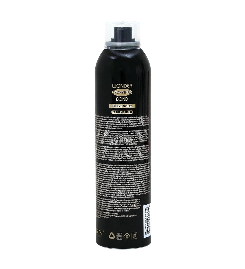 EBIN NEW YORK Wonder Ponytail Bond Freeze Spray apporte brillance et maintien sans gras.