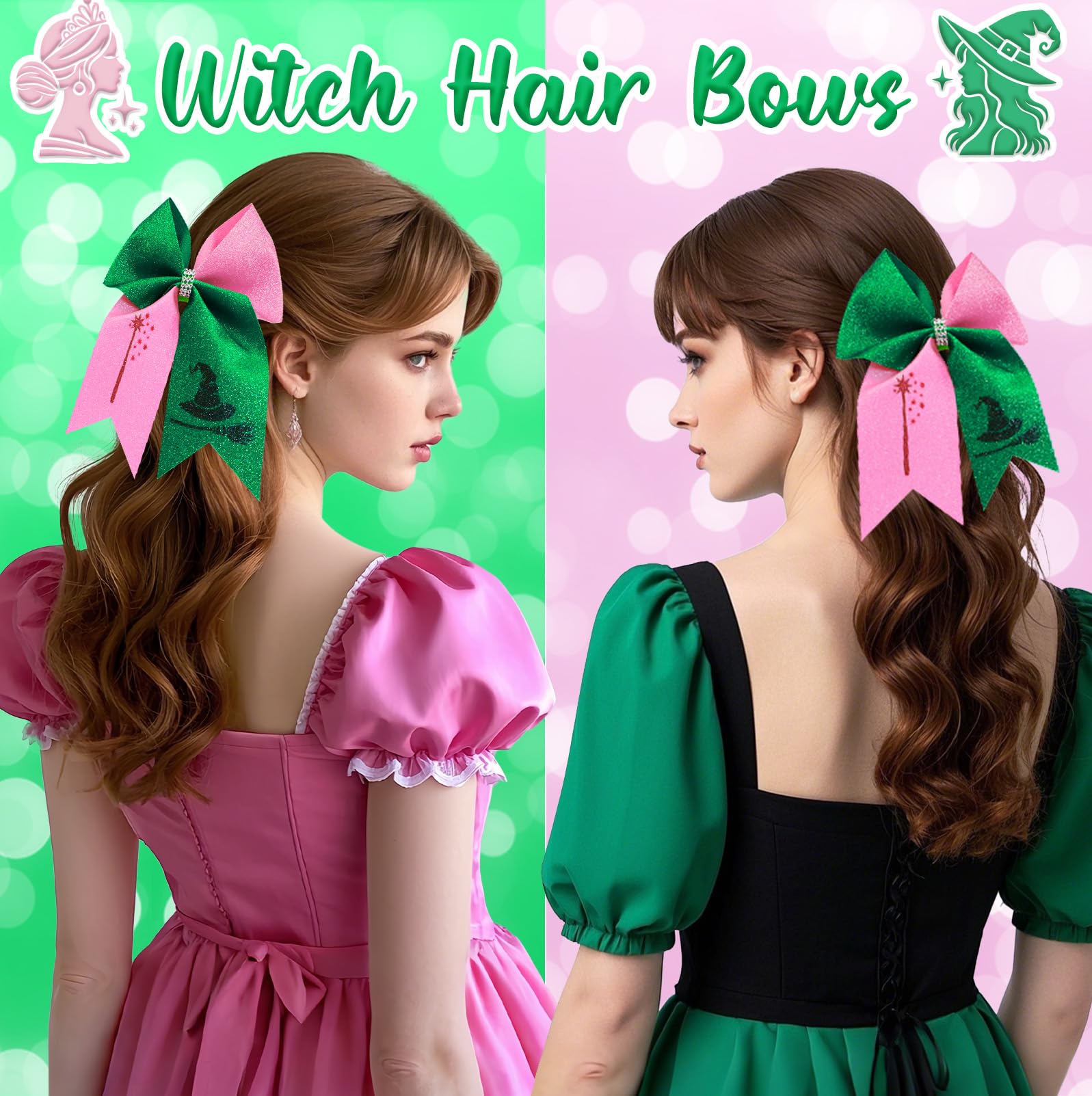 Pinces sorcière brillantes rose et vert d’Eboozone pour un look glamour.