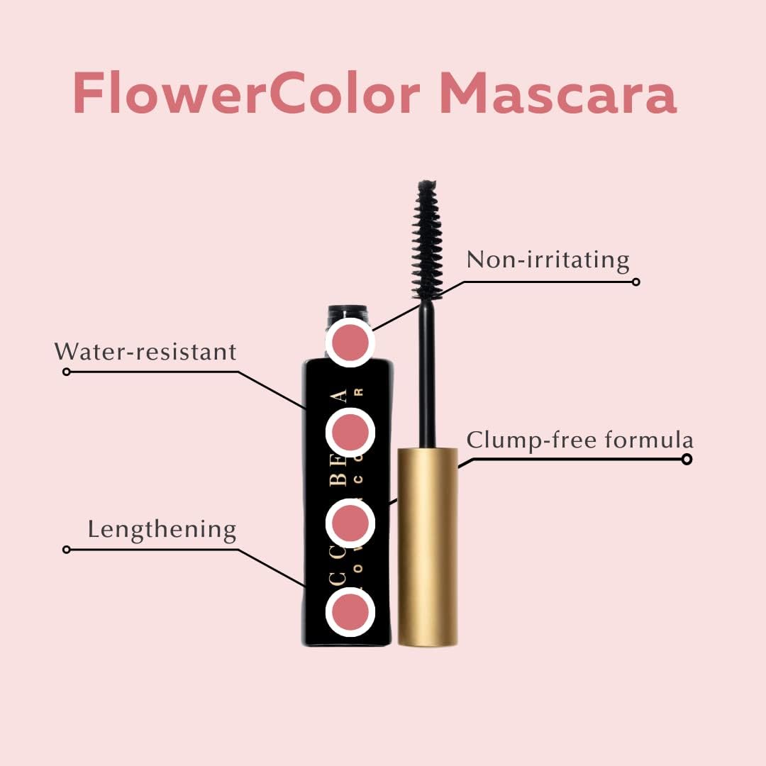 Ecco Bella FlowerColor Mascara close-up shows natural length and definition.