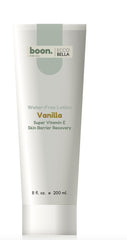 Lotion vanille Ecco Bella en bouteille : hydratation durable pour peau sèche.