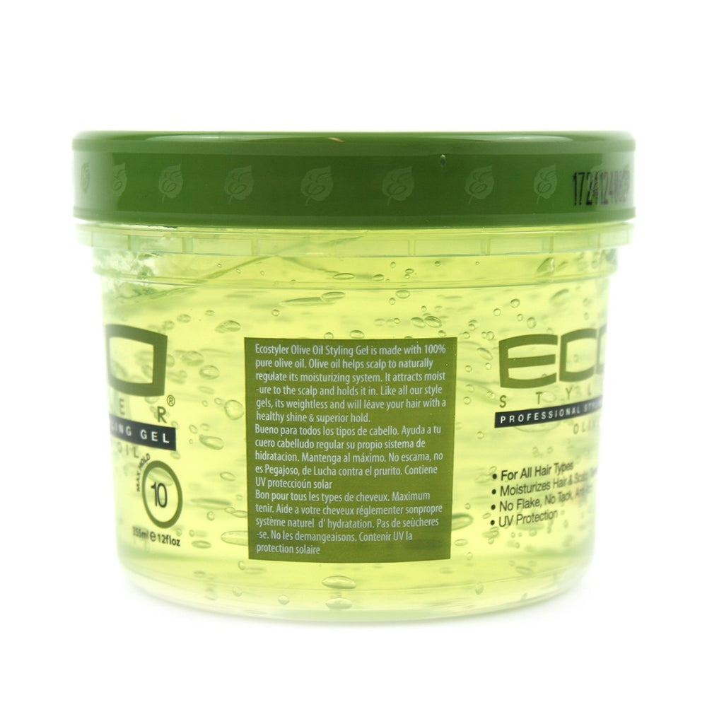 ECCO Gel coiffant huile d'olive 355 ml, application facile pour un style rapide.