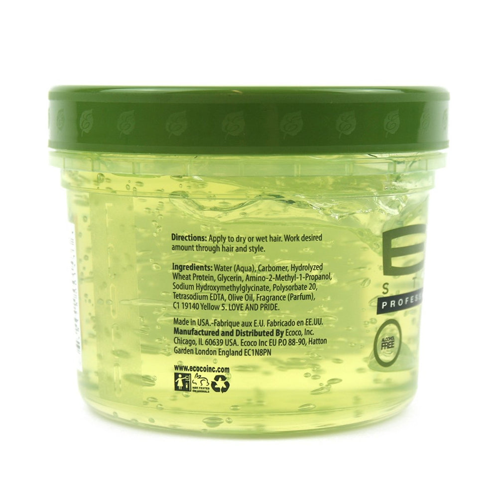 ECCO Gel coiffant huile d'olive 355 ml, texture riche pour une tenue flexible.