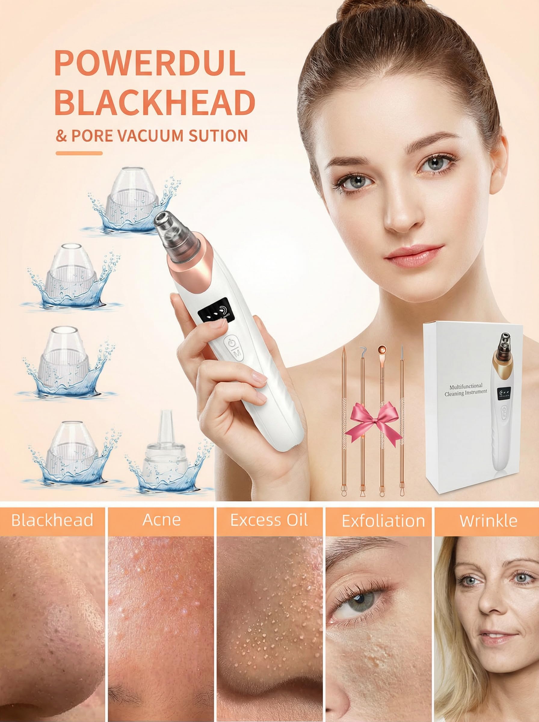 Trois niveaux d’aspiration Echtur pour personnaliser le soin du visage.
