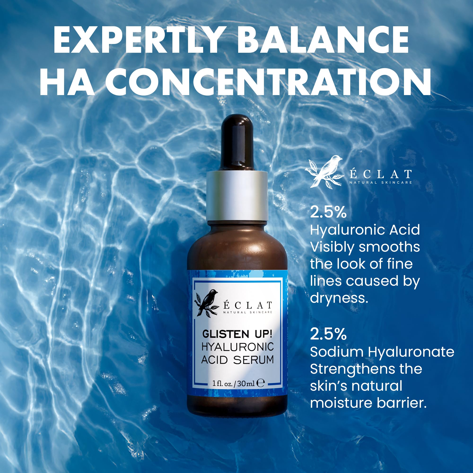 Routine quotidienne simple avec le sérum hydratant Eclat Skincare.