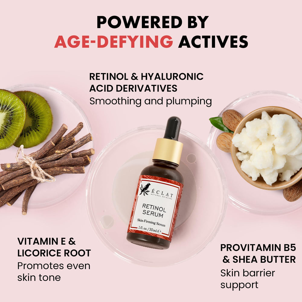 Sérum retinol Eclat Skincare, pipette, application précise le soir.