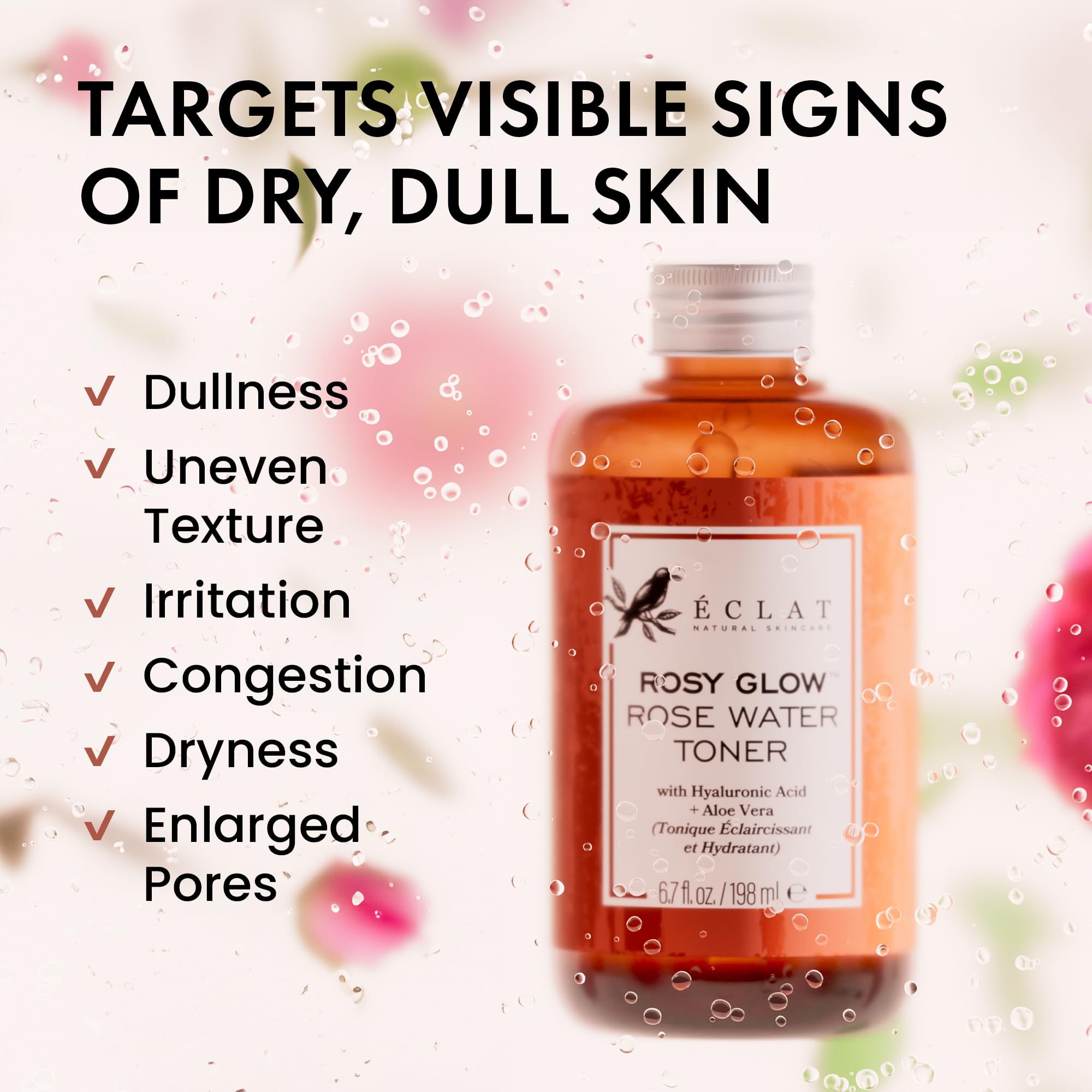 Application douce du tonique rose sur la peau pour hydratation rafraîchissante.
