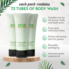 Sachets douche miniatures ECO amenities, emballage individuel pratique en voyage et séjour hôtelier.