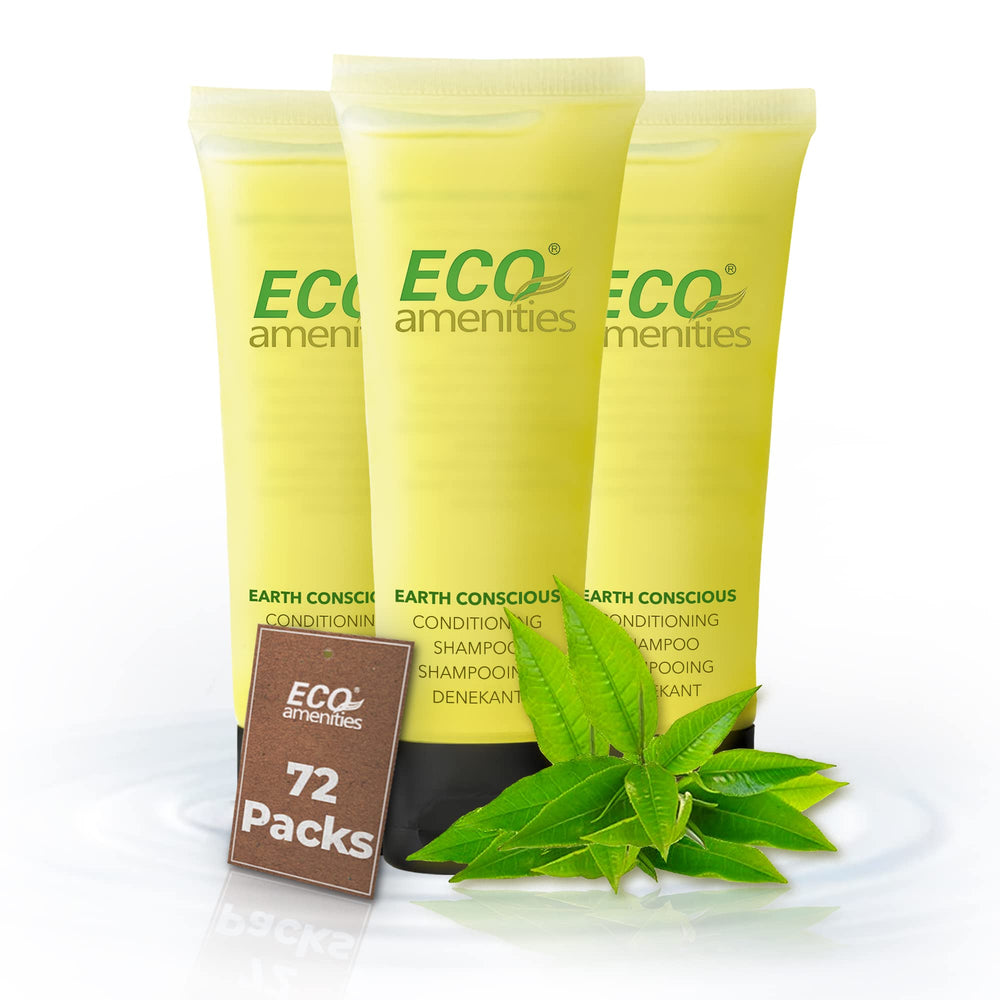 Bouteille shampoing mini bouchon clapet Eco Amenities, pratique pour bagages et suites d'hôtel.