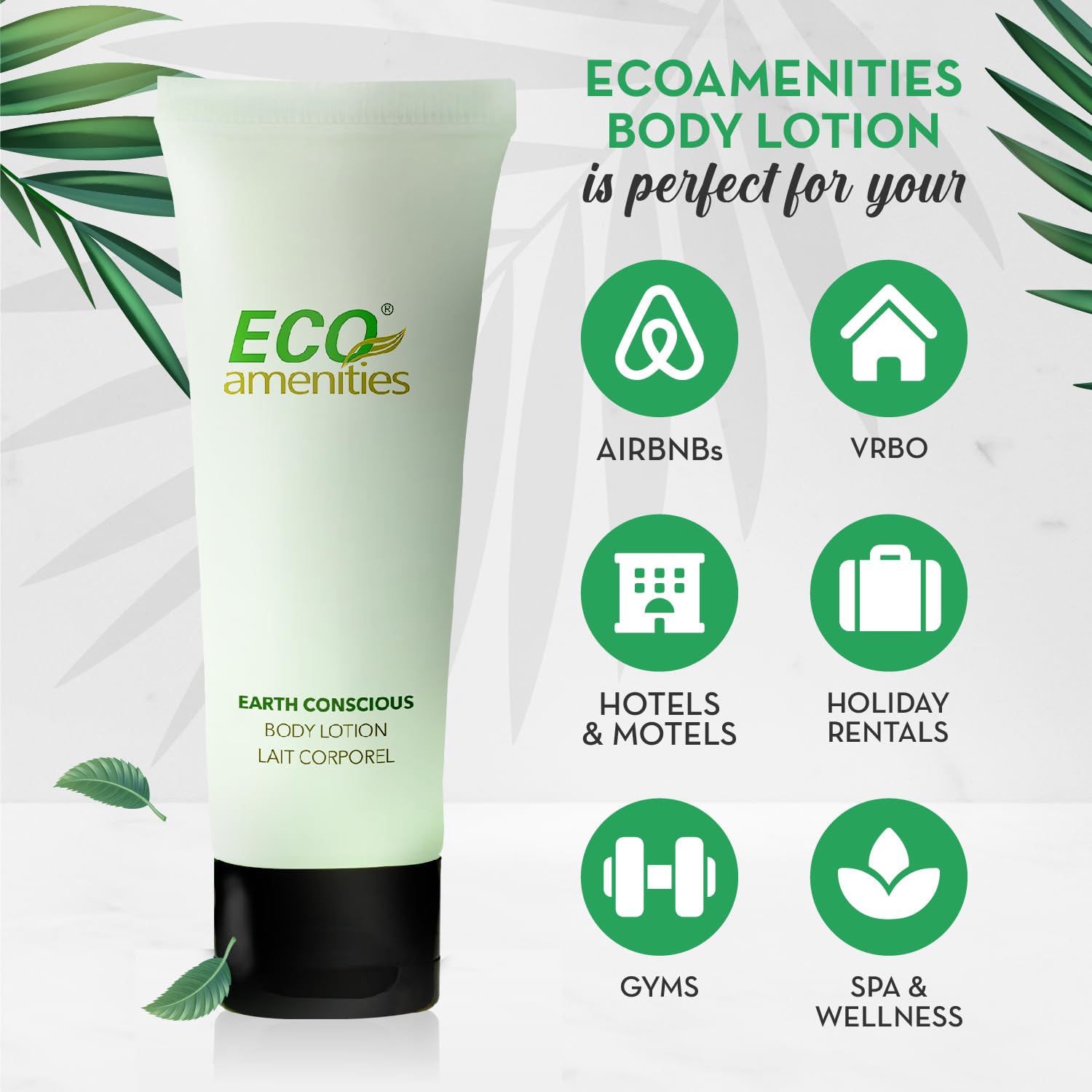 Lotion ECO amenities en tube 30 ml, étanche, idéale en déplacement.
