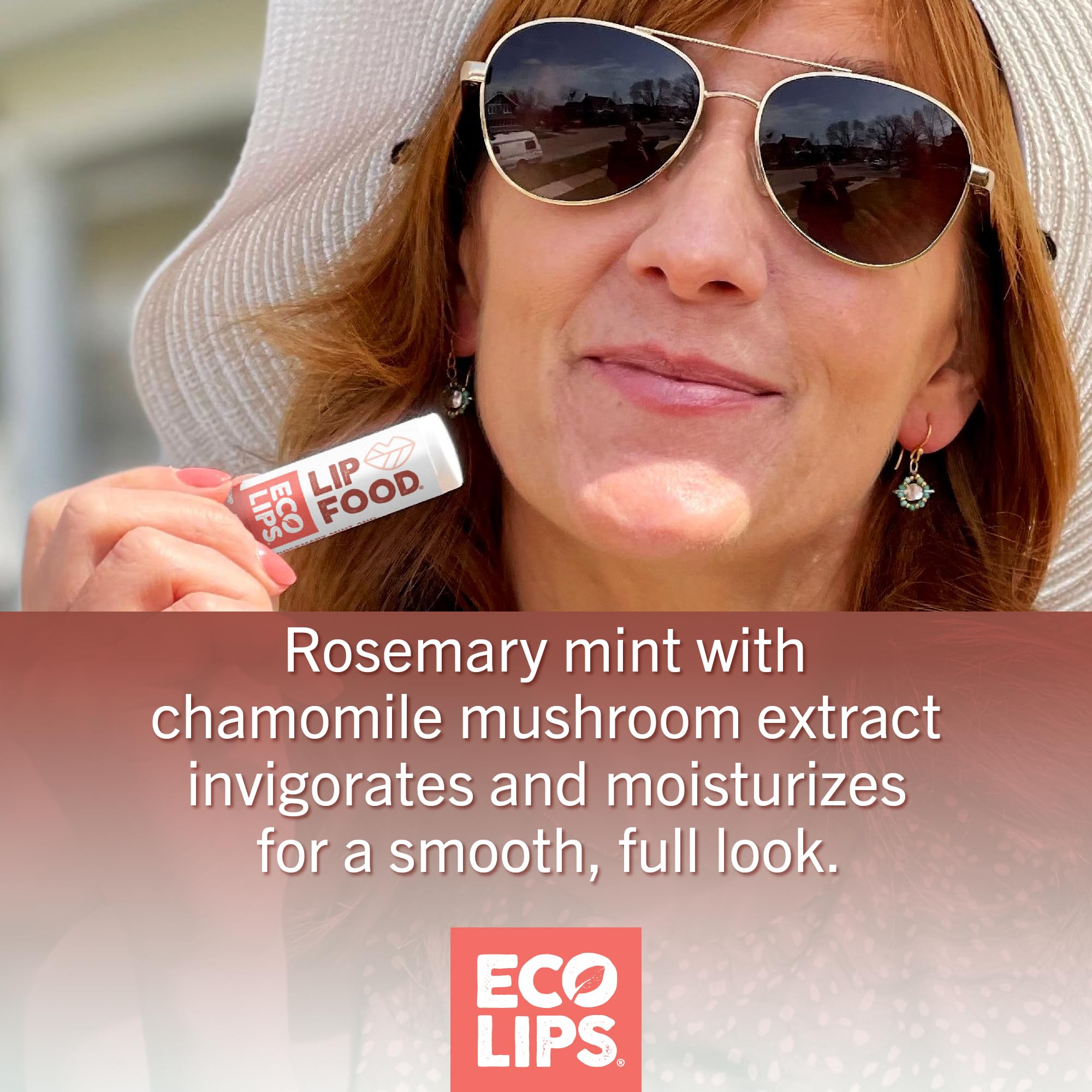 Application du baume Eco Lips pour lèvres menthe-romarin, glisse rafraîchissante.