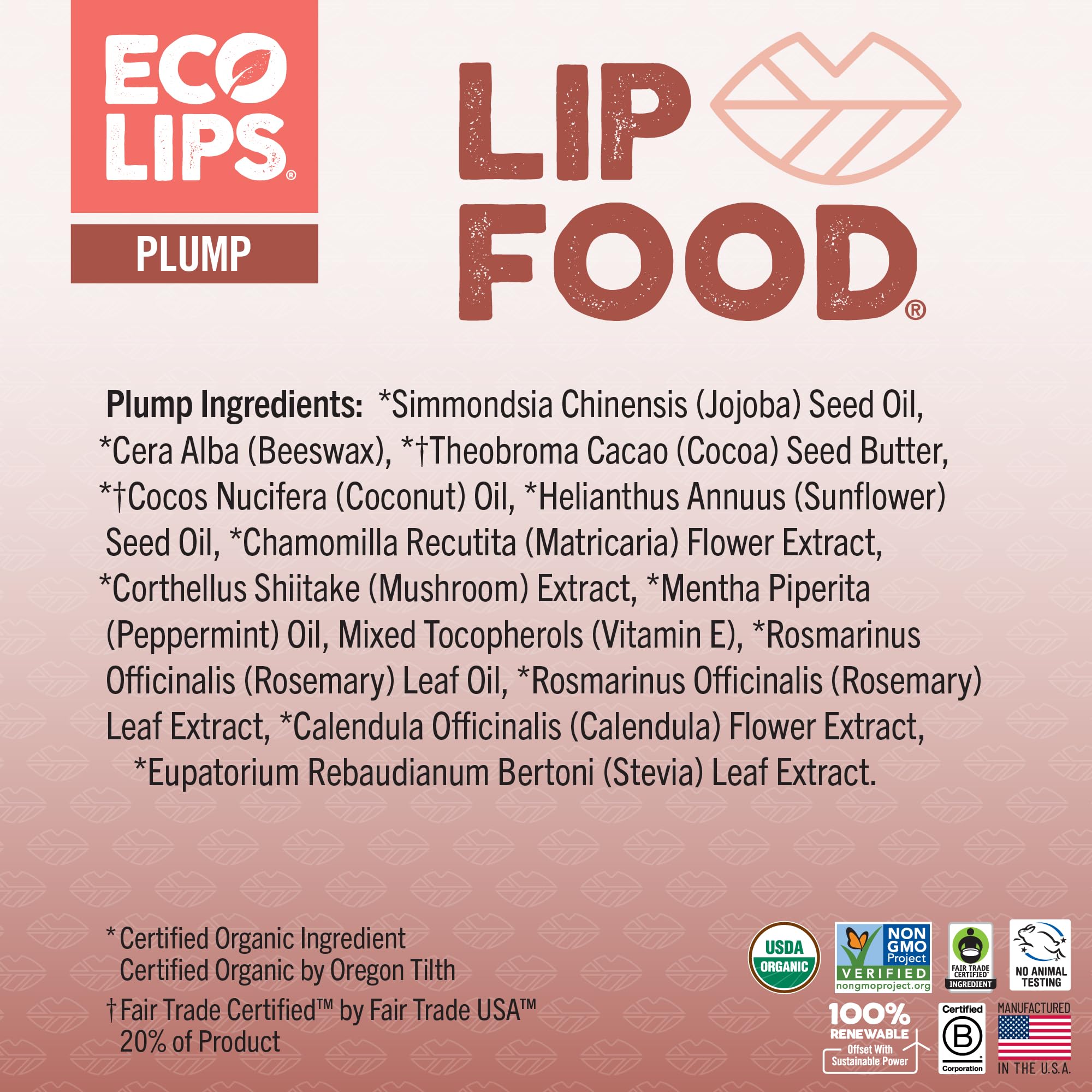 Emballage écologique Eco Lips, produit sans cruauté ni toxines.