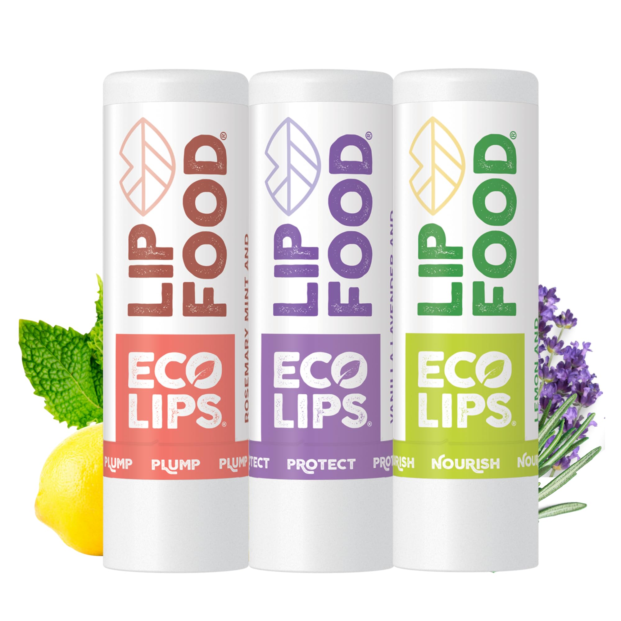 Éco Lips Lip Food trio emballage, soin hydratant biologique pour lèvres