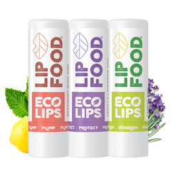 Éco Lips Lip Food trio emballage, soin hydratant biologique pour lèvres
