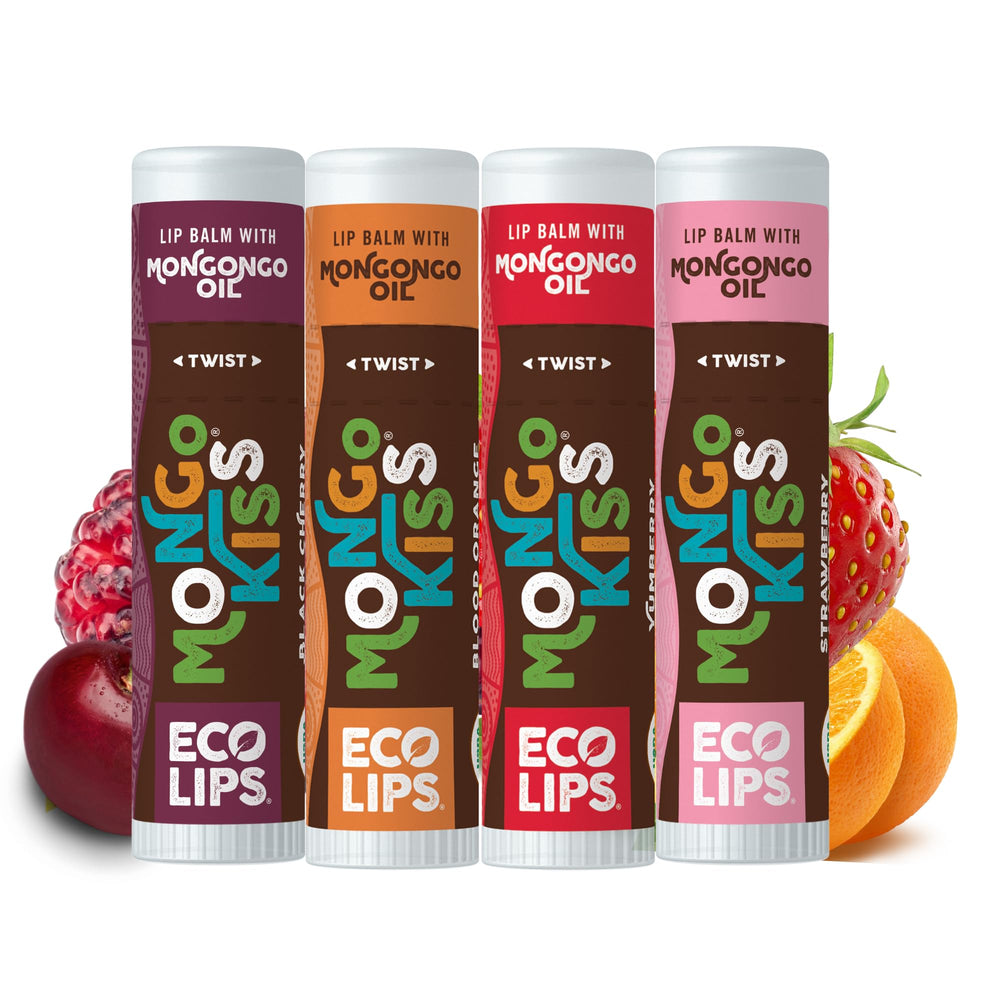 Eco Lips Mongo Kiss Blood Orange 4-pack display for refreshing lip care.