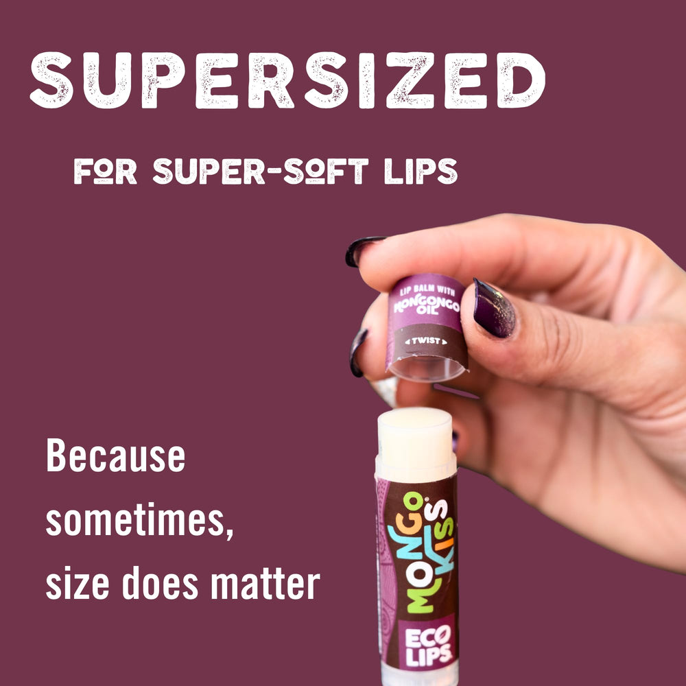 Mongo Kiss d’Eco Lips, emballage recyclable démontrant l’engagement durable.