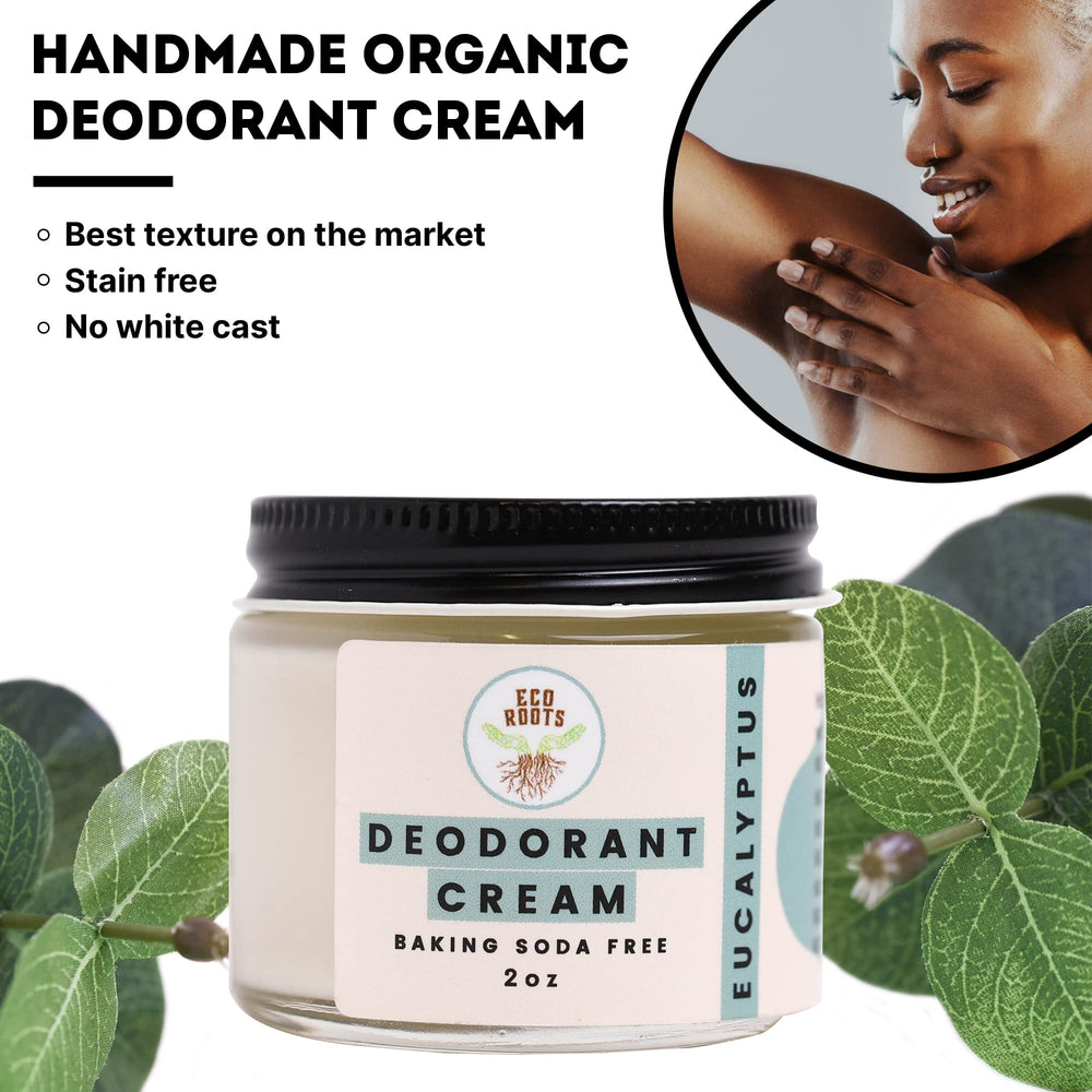 Eco Roots déodorant crème eucalyptus, ingrédients naturels et véganes.