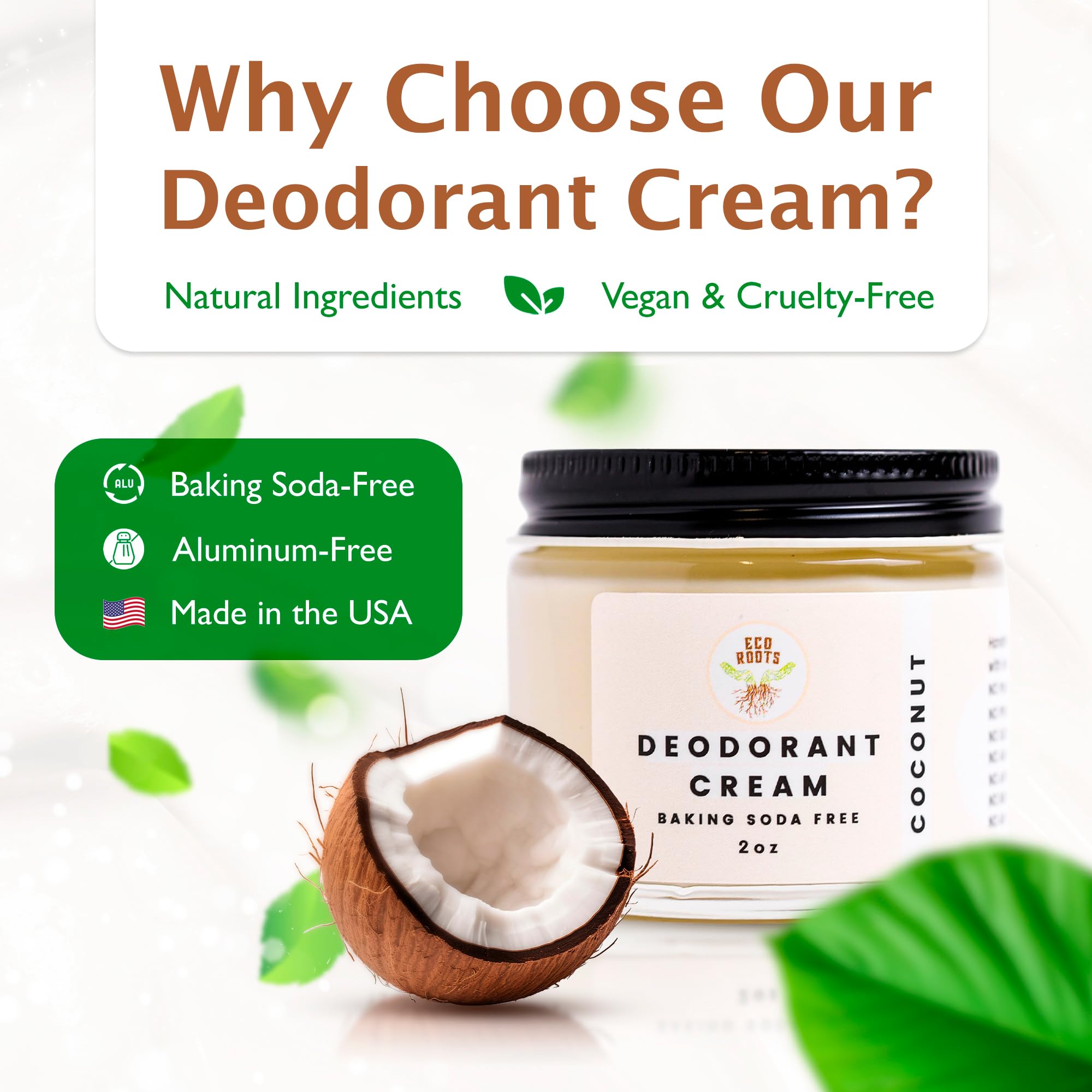 Ingrédients naturels: huile de coco et poudre d'arrowroot pour nourrir et absorber.