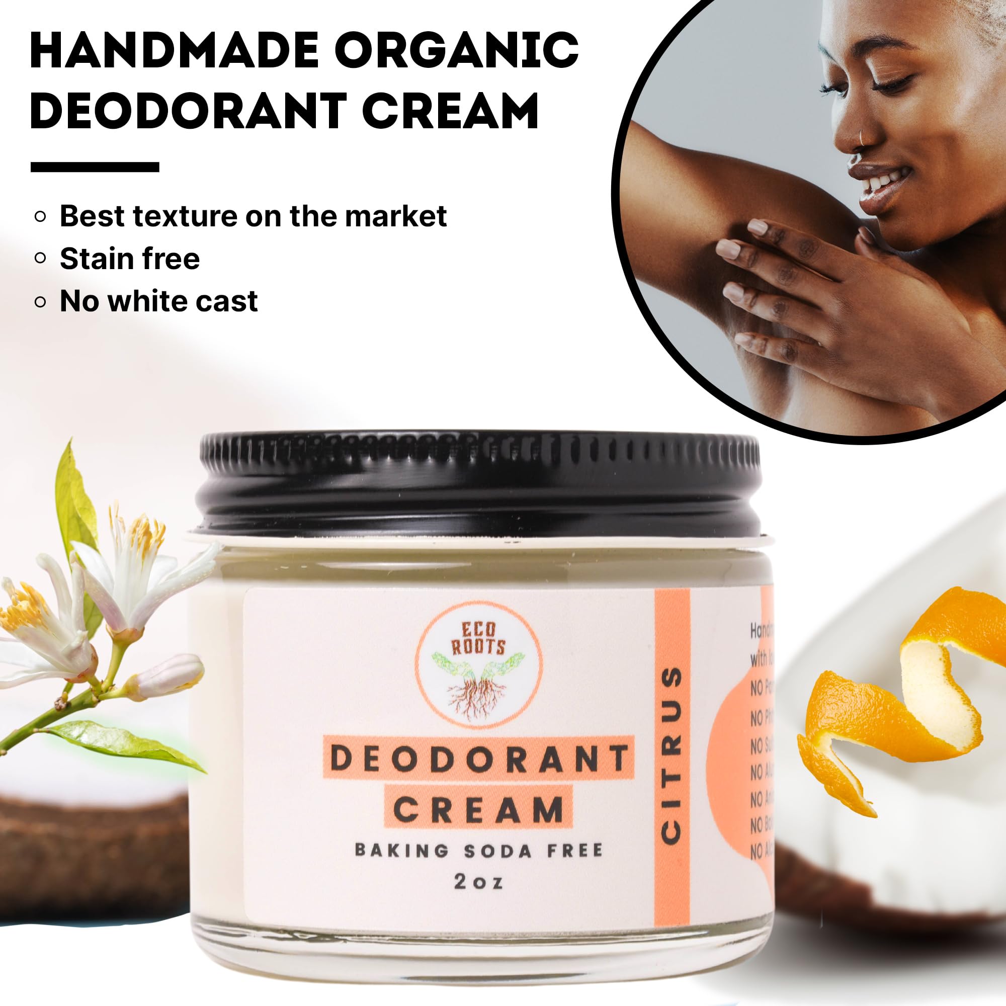 ECO ROOTS vegan aluminum free ingredients deliver a fresh citrus scent