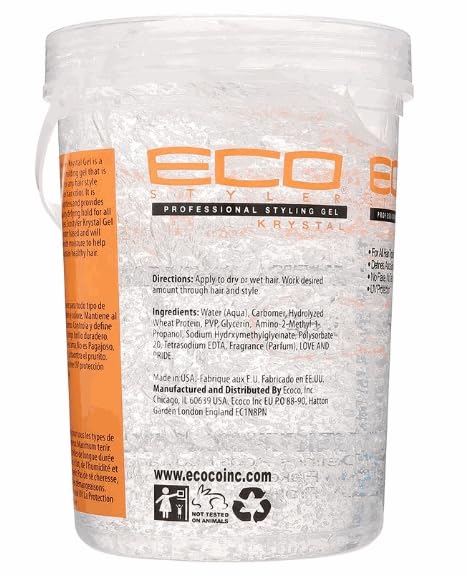 ECOCO Gel Coiffant Krystal 946 ml—texture lisse pour un coiffage soigné.