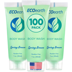 Gel douche EcoEarth voyage 1 oz, format pratique pour séjours hôteliers.