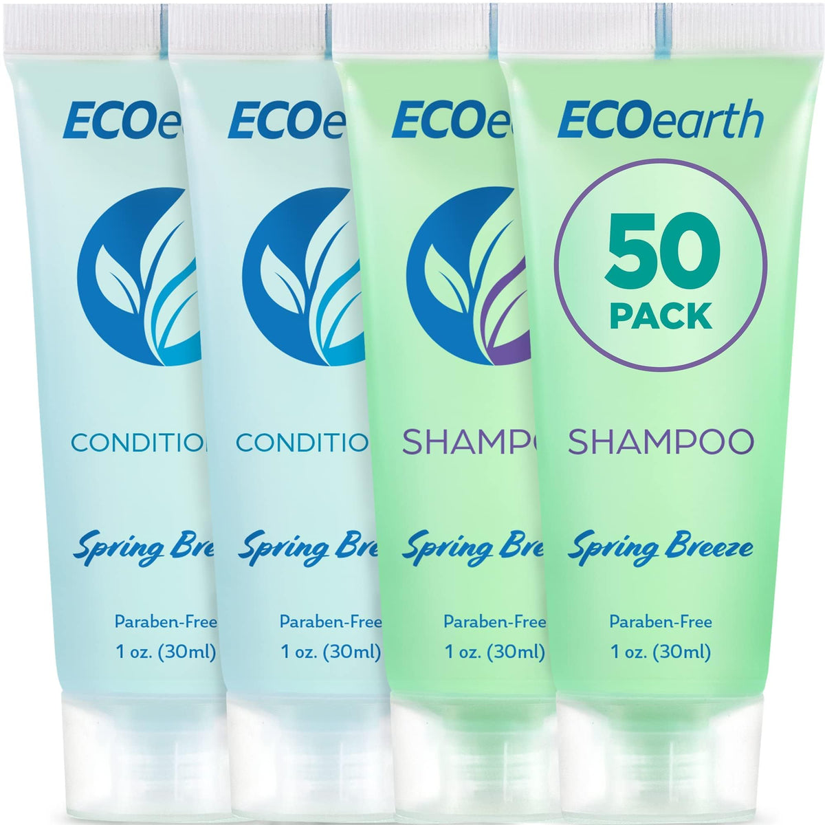 EcoEarth shampoing et apres-shampoing voyage, bouteilles pratiques pour séjours propres.