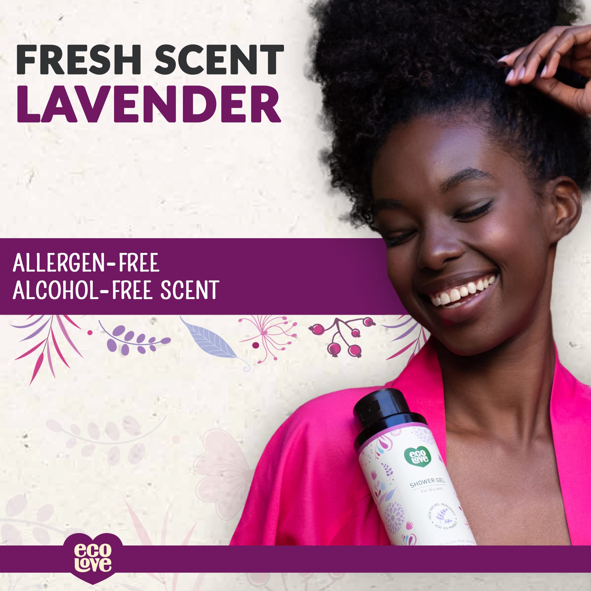 ecoLove – Bouteille douche lavande, parfum apaisant pour relaxation.