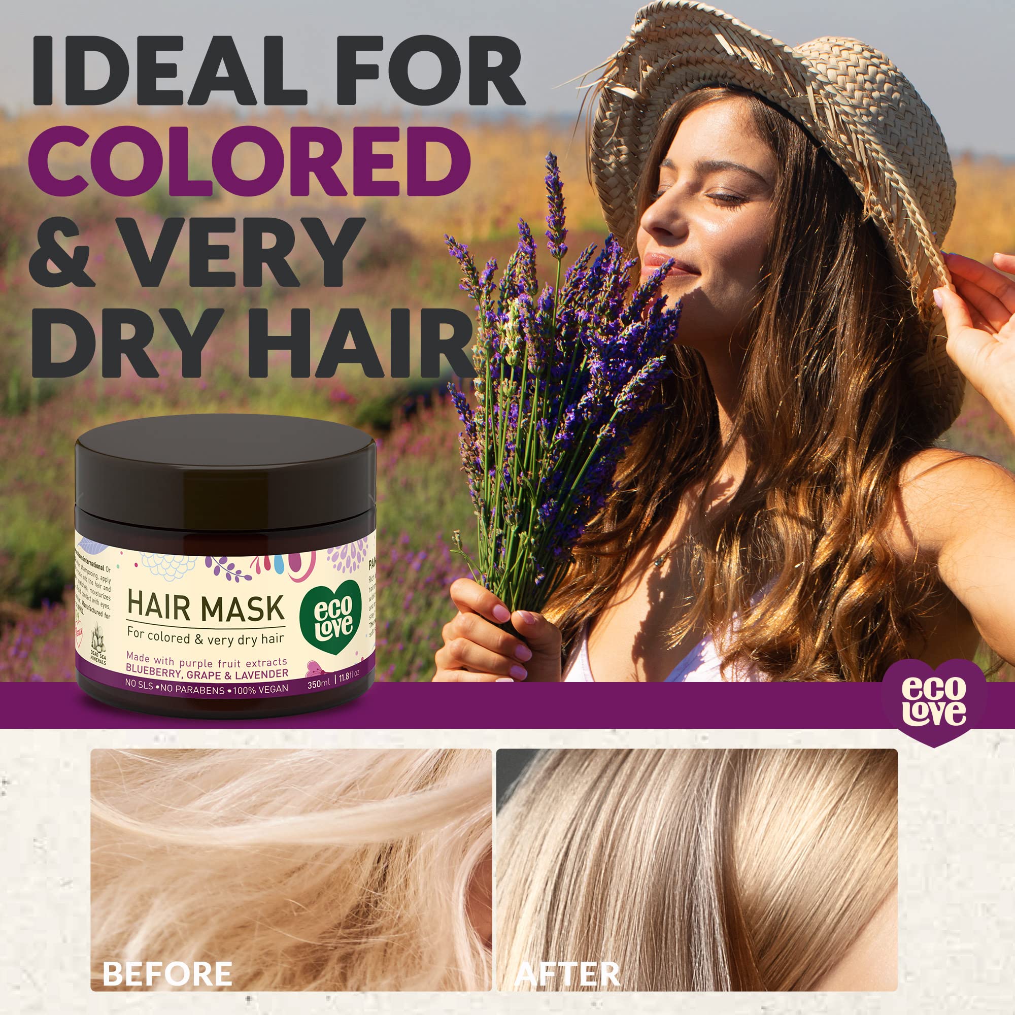 ecoLove masque cheveux sec creme veloutee – texture soyeuse prete a demeler