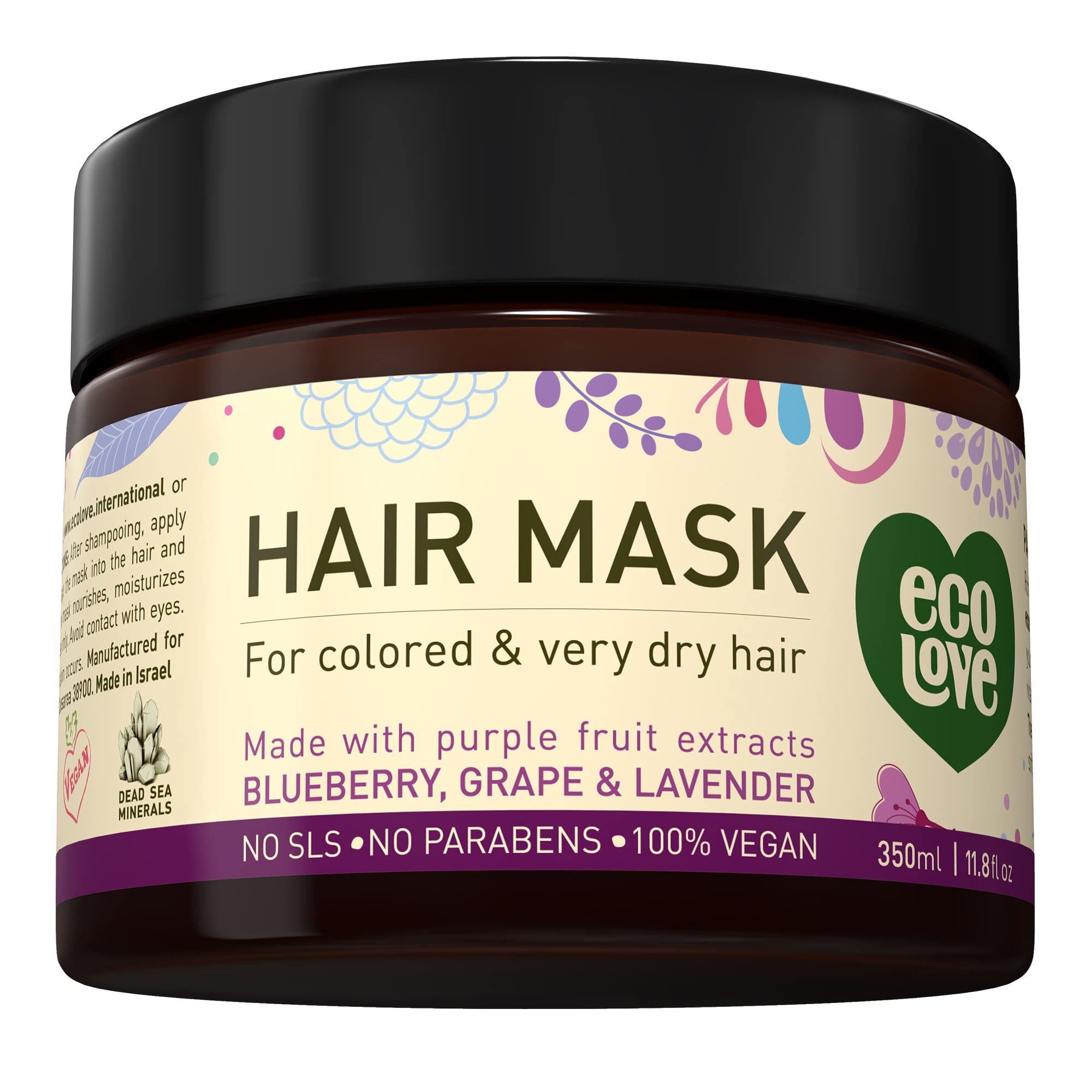 ecoLove masque cheveux sec endommages – pot visible montrant texture riche et hydratante