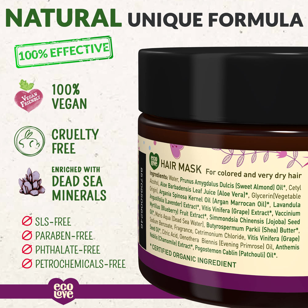 ecoLove masque cheveux sec extrait lavande – flacon et lavande pour parfum apaisant