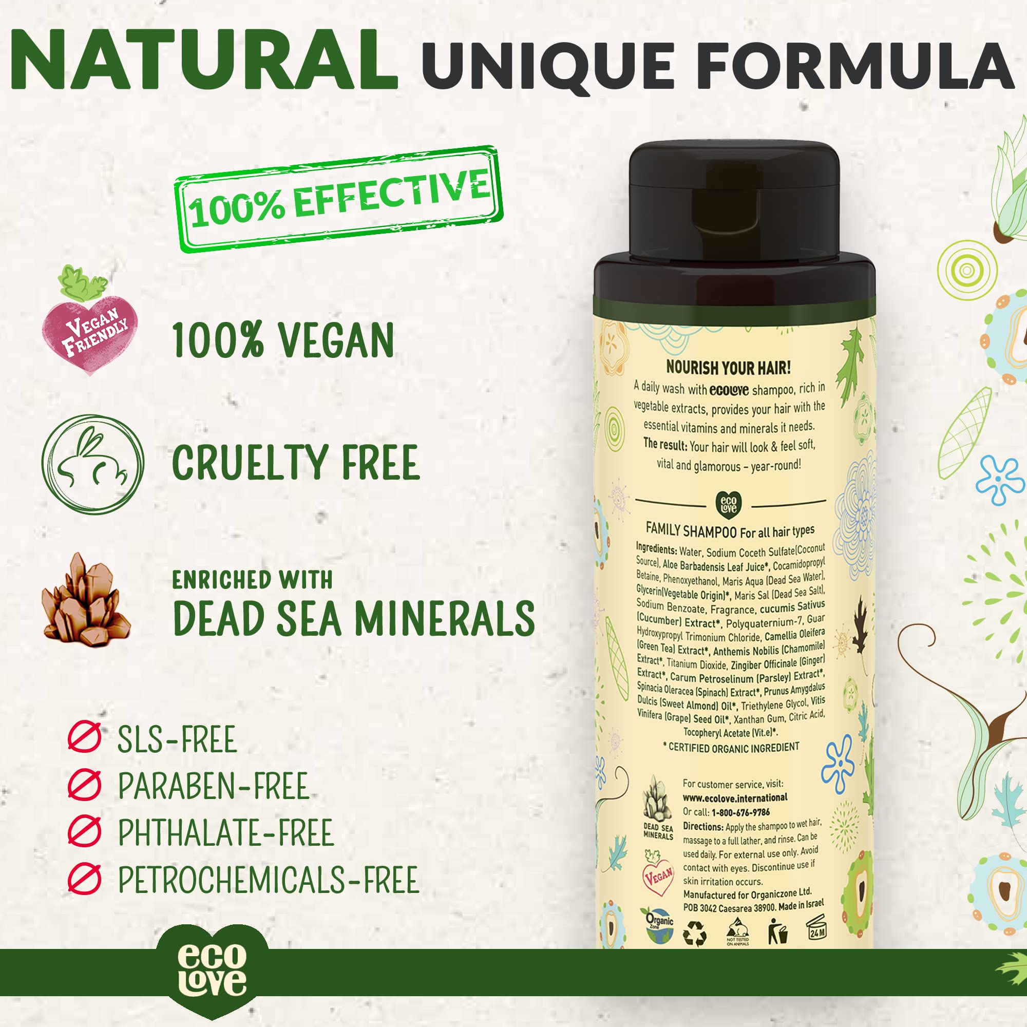 ecoLove Shampoing : extrait de concombre bio pour nourrir et nettoyer délicatement.