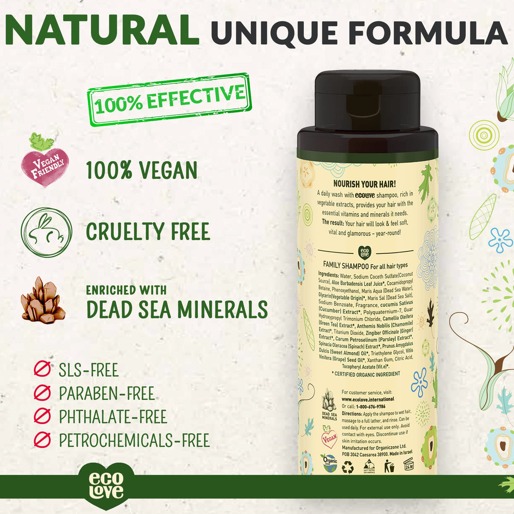 ecoLove Shampoing : extrait de concombre bio pour nourrir et nettoyer délicatement.