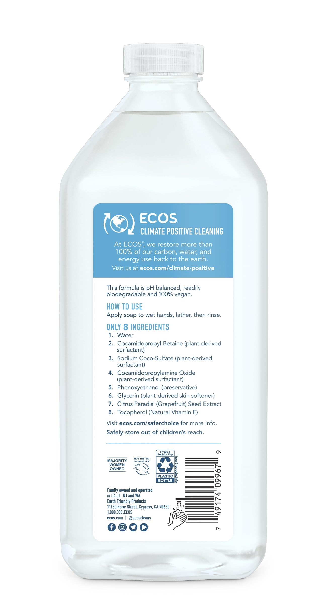 ECOS recharge savon mains, pratique et économique pour recharger le flacon.