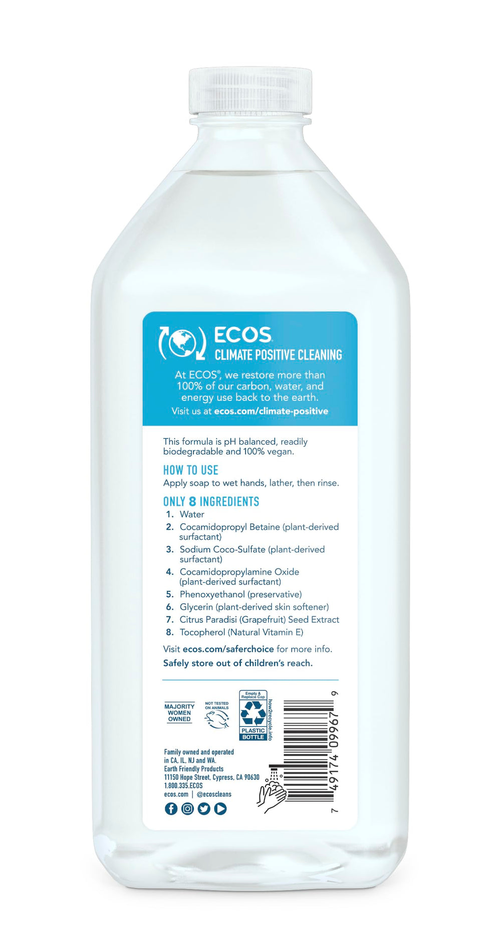 ECOS recharge savon mains, pratique et économique pour recharger le flacon.