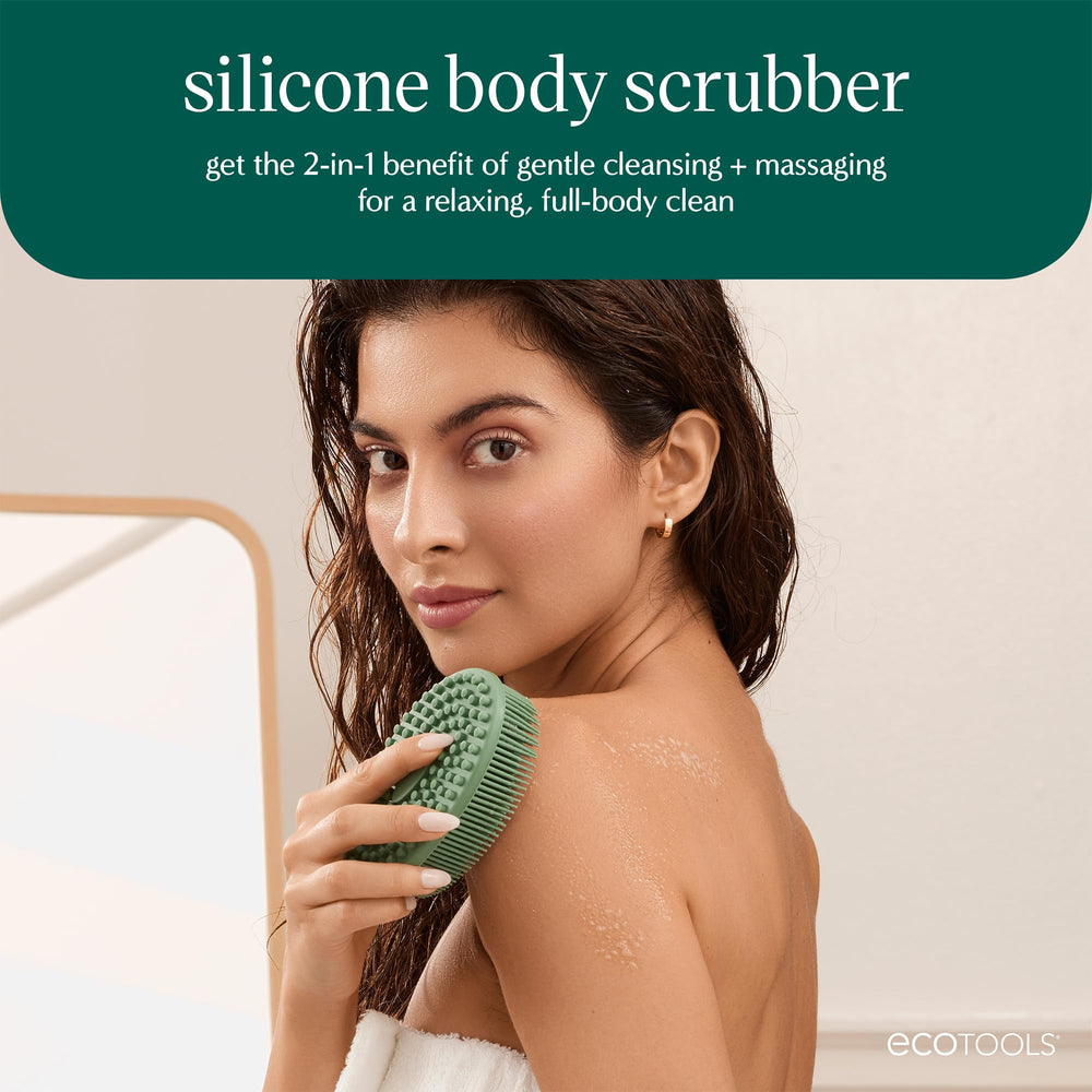 Face texturée du gant silicone pour stimuler la peau lors de la douche.