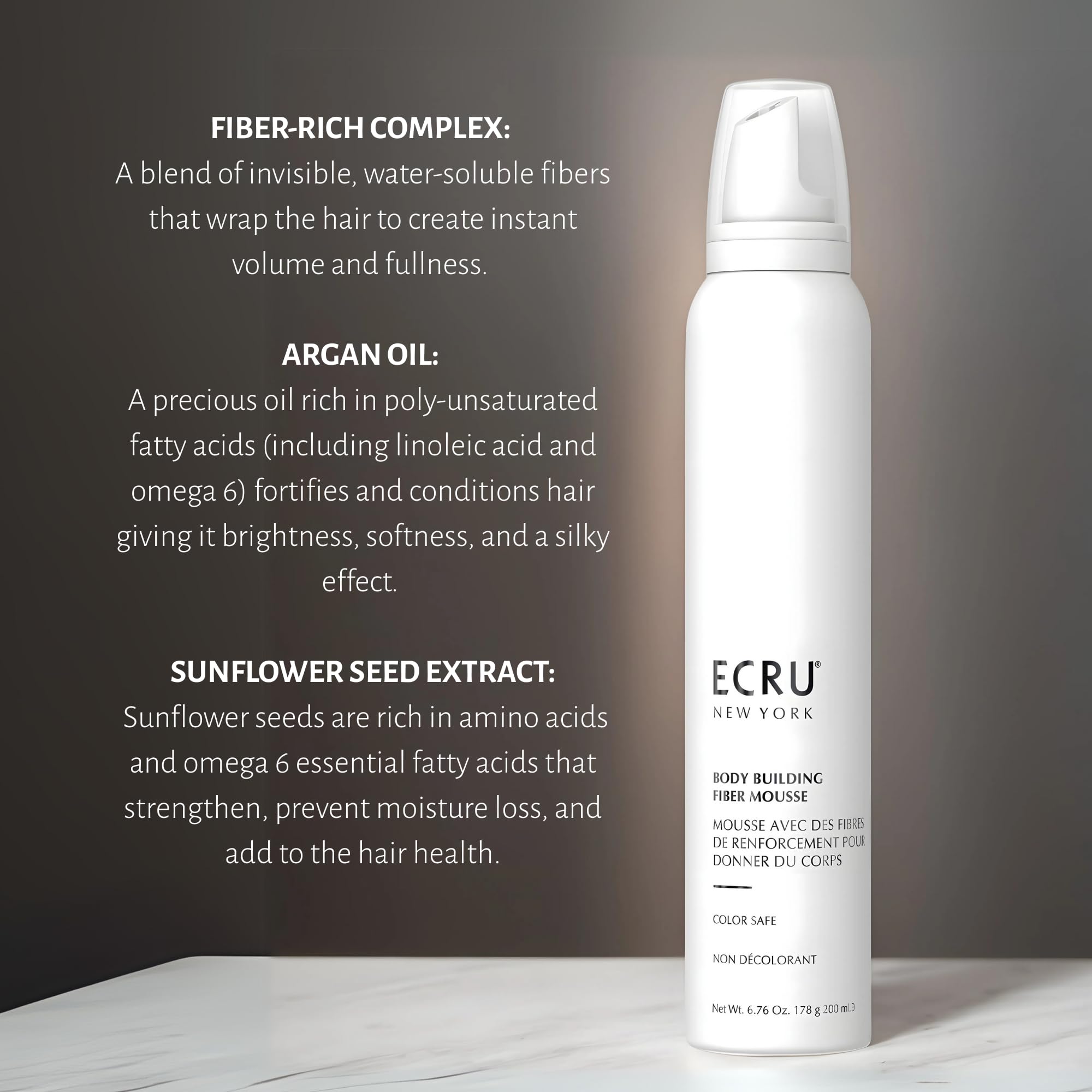 Coiffage quotidien facilité avec ECRU New York Body Building Fiber Mousse.