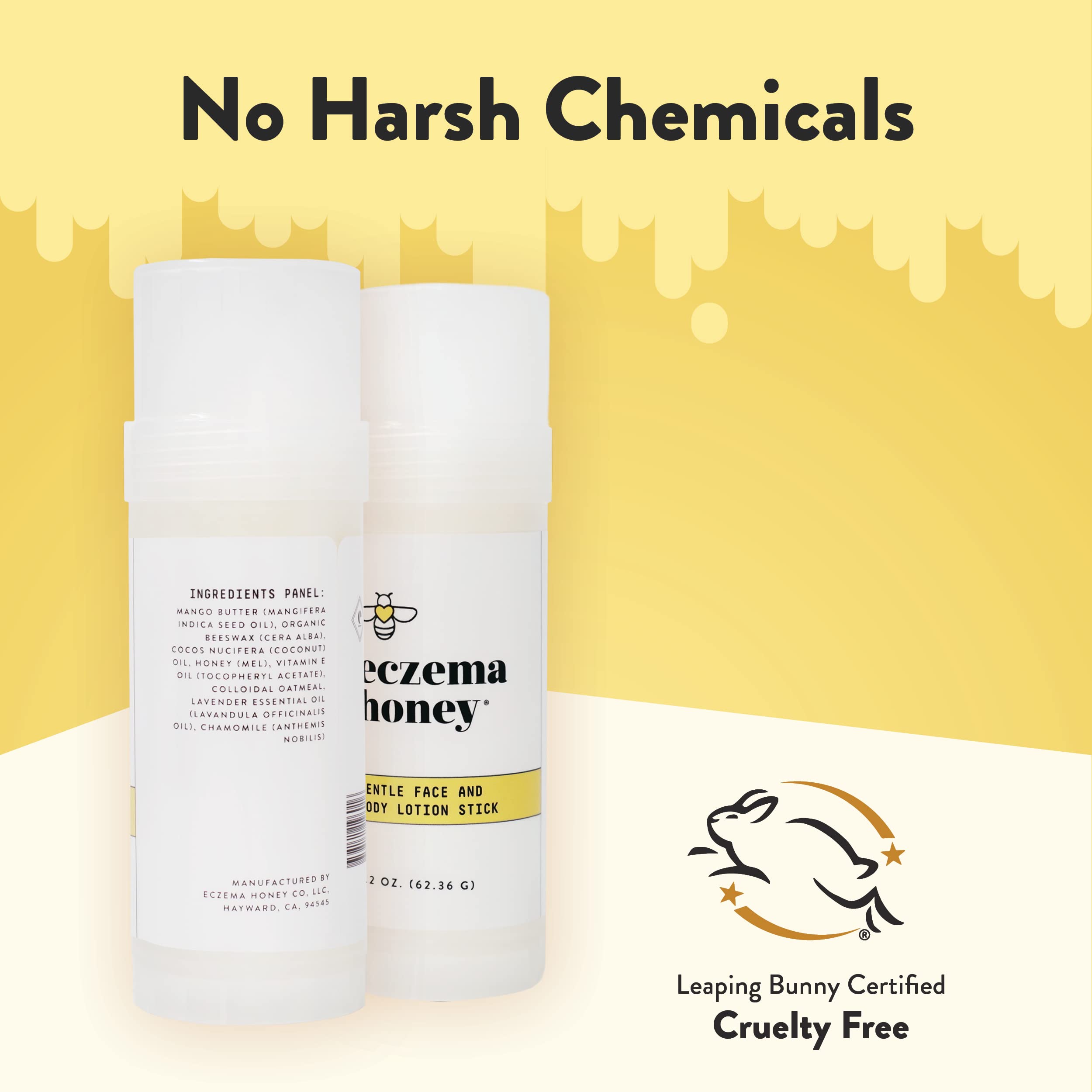 ECZEMA HONEY bâton-lotion Ingrédients Naturels: sans parabènes ni parfums.