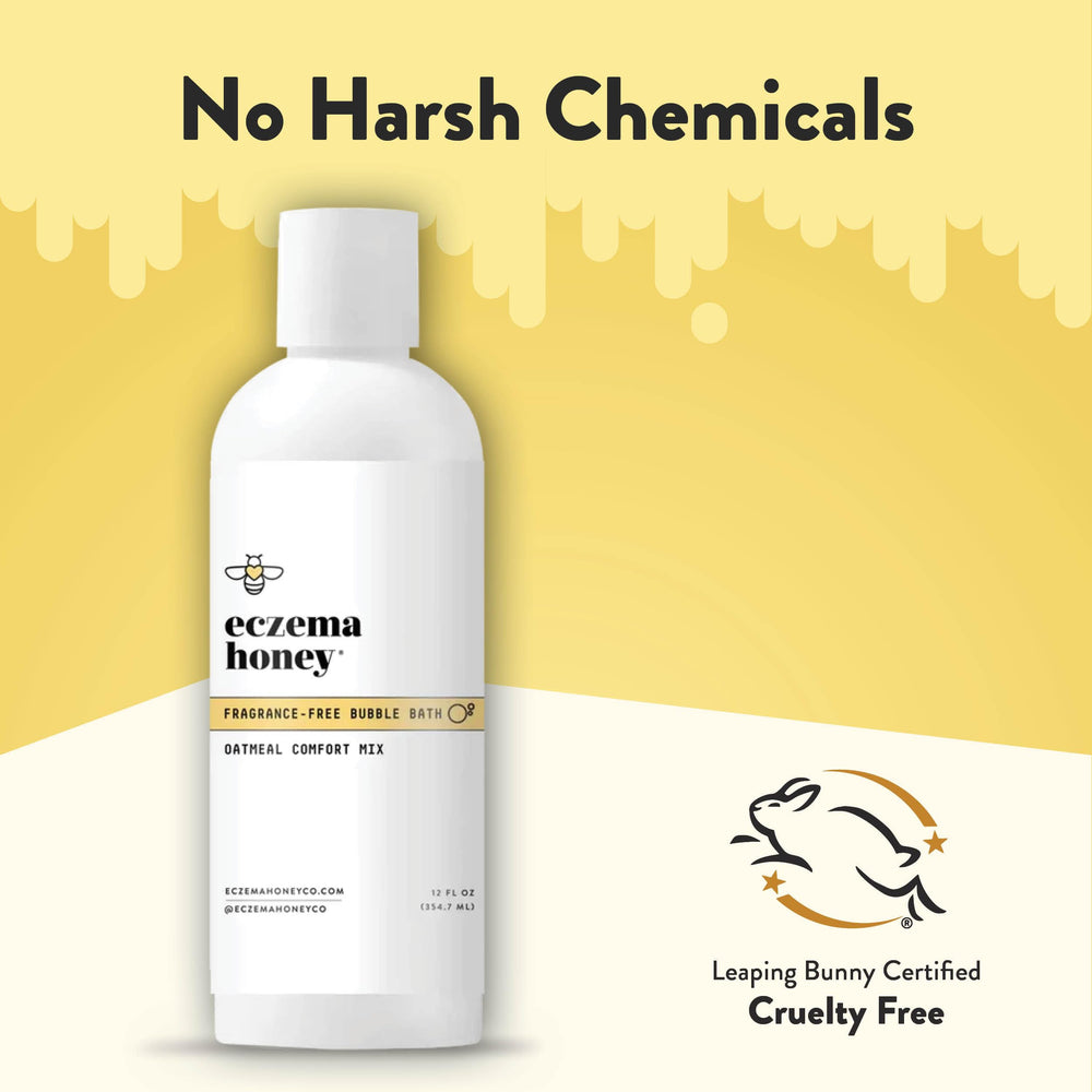 ECZEMA HONEY family-use scene shows fragrance-free bath time for all ages