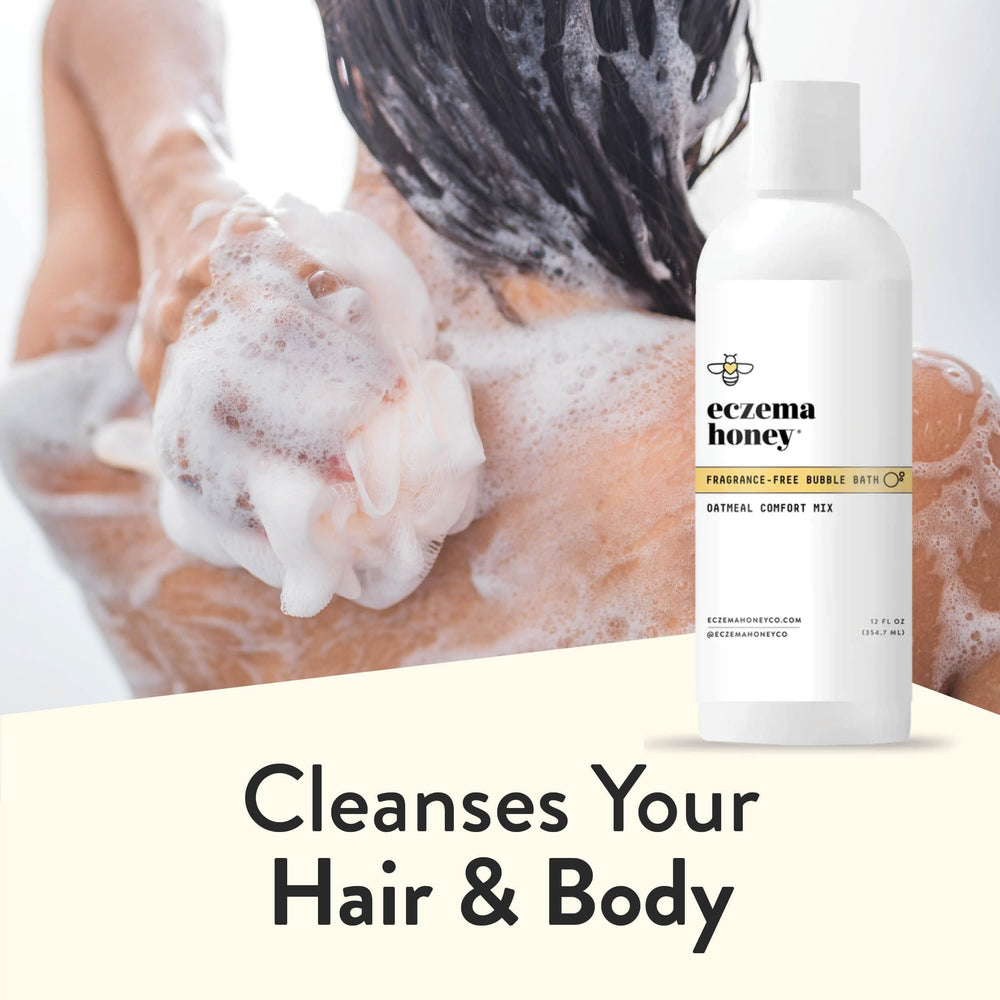 ECZEMA HONEY fragrance-free care highlights soft, hydrated skin after bath