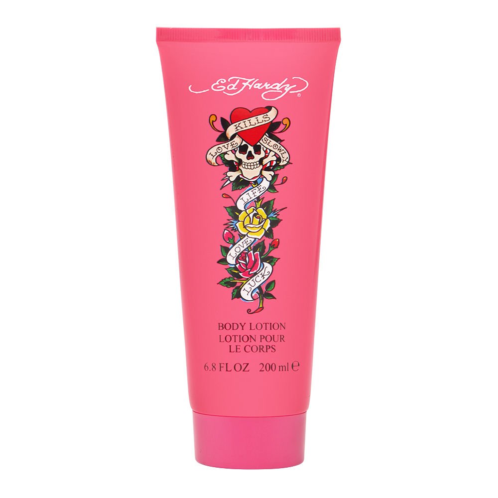 Lotion corporelle ED HARDY Christian Audigier dans une bouteille élégante, douceur et hydratation.