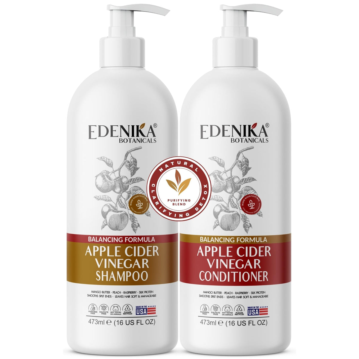 EDENIKA BOTANICALS Shampoing ACV bouteille clarifiant pour cuir chevelu sain et éclat.